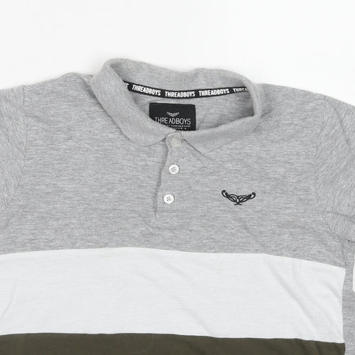 Threaboys Boys Grey Colourblock Cotton Basic Polo Size 9-10 Years Collared Pullover