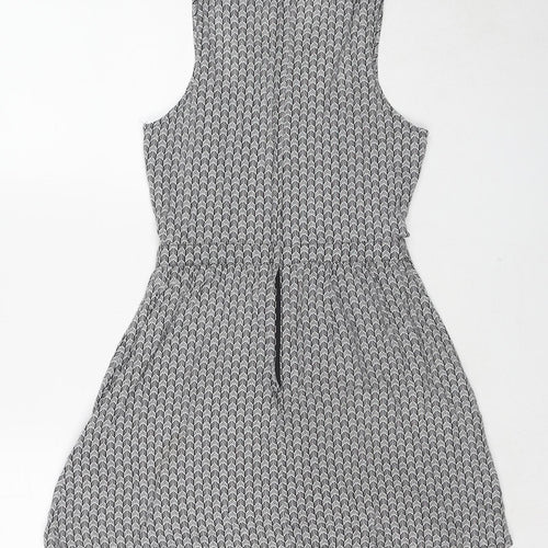Divided by H&M Womens Black Geometric Viscose Tank Dress Size 10 Round Neck Zip