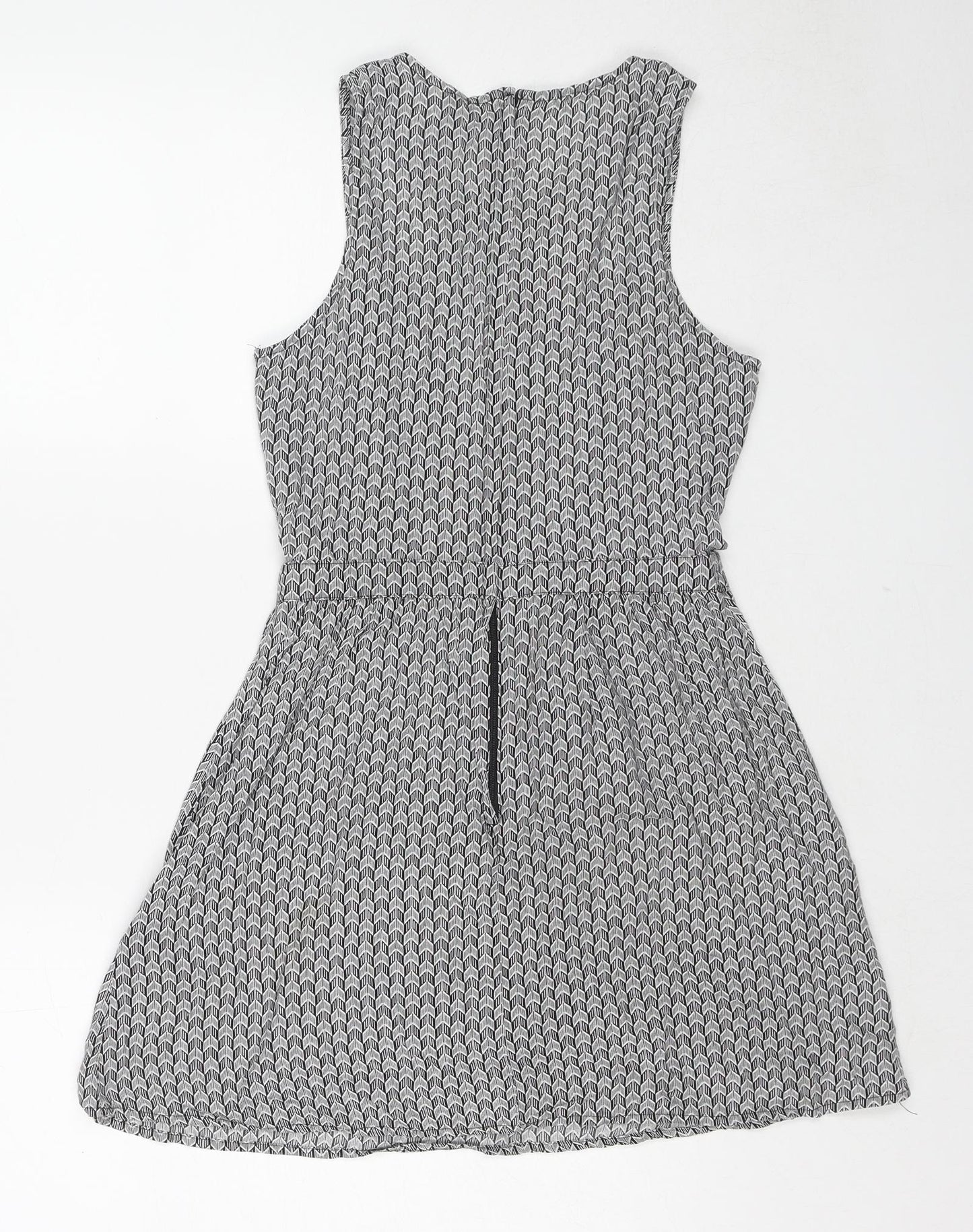 Divided by H&M Womens Black Geometric Viscose Tank Dress Size 10 Round Neck Zip