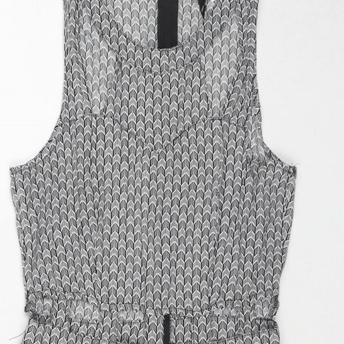 Divided by H&M Womens Black Geometric Viscose Tank Dress Size 10 Round Neck Zip