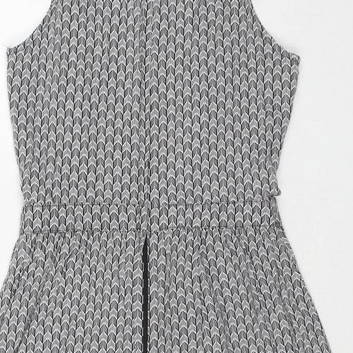 Divided by H&M Womens Black Geometric Viscose Tank Dress Size 10 Round Neck Zip
