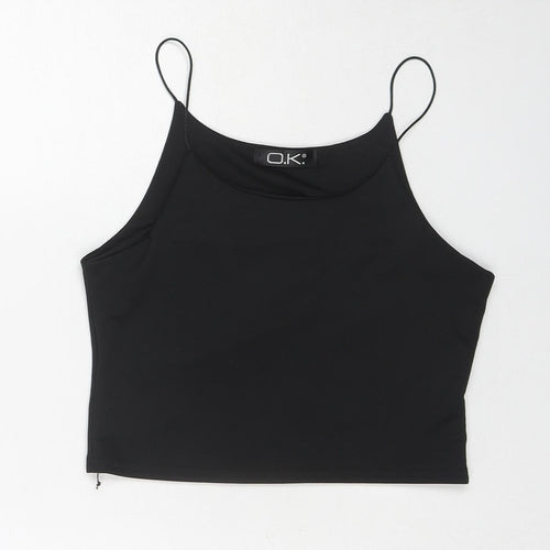 O.K. Womens Black Polyester Camisole Tank Size M Scoop Neck - Size M-L