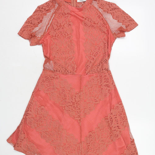 Glamorous Womens Pink Geometric Polyester Fit & Flare Size S Round Neck Zip