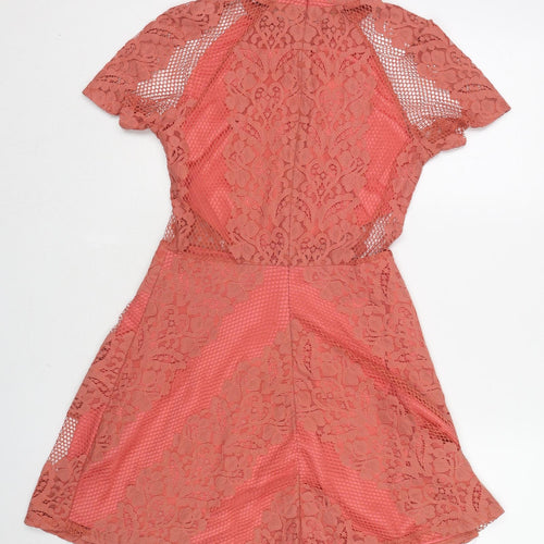 Glamorous Womens Pink Geometric Polyester Fit & Flare Size S Round Neck Zip