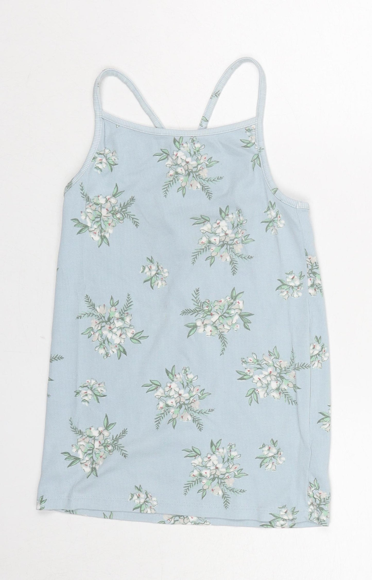 NEXT Girls Blue Floral Cotton Camisole Tank Size 11 Years Square Neck Pullover