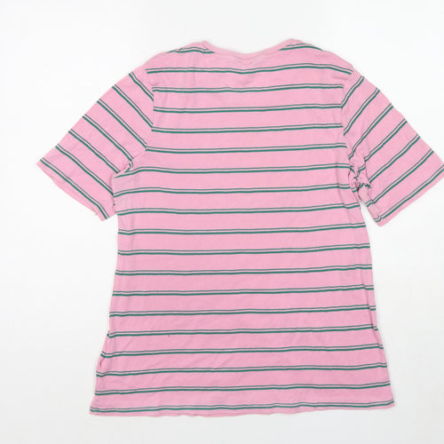 Marks and Spencer Womens Pink Striped Cotton Basic T-Shirt Size 18 Round Neck