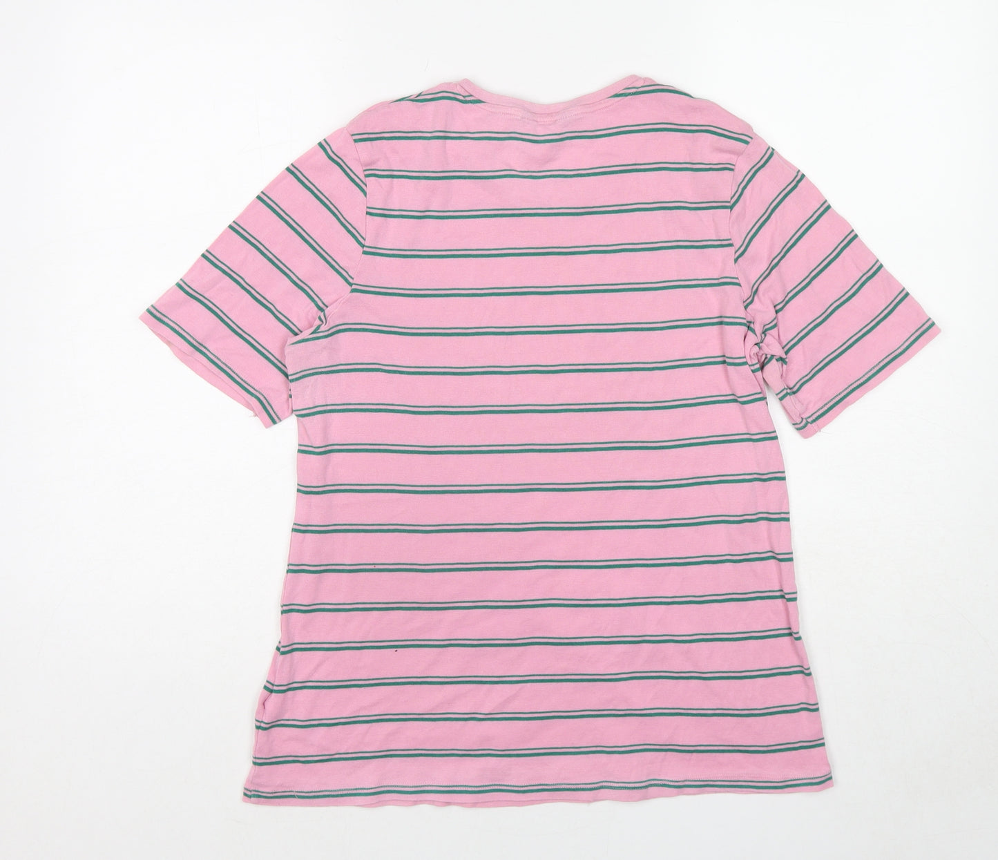 Marks and Spencer Womens Pink Striped Cotton Basic T-Shirt Size 18 Round Neck