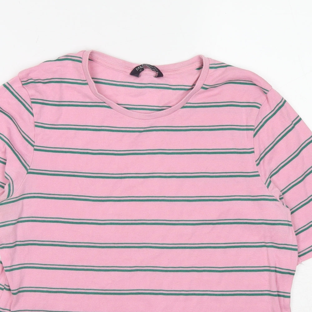 Marks and Spencer Womens Pink Striped Cotton Basic T-Shirt Size 18 Round Neck