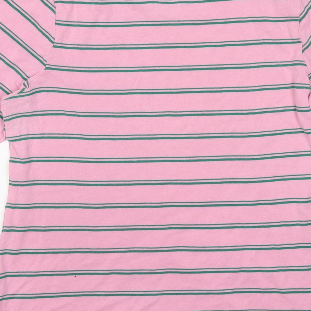 Marks and Spencer Womens Pink Striped Cotton Basic T-Shirt Size 18 Round Neck