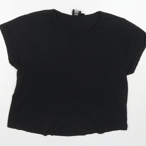 New Look Womens Black Cotton Basic T-Shirt Size 10 Round Neck