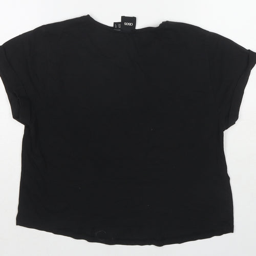 New Look Womens Black Cotton Basic T-Shirt Size 10 Round Neck