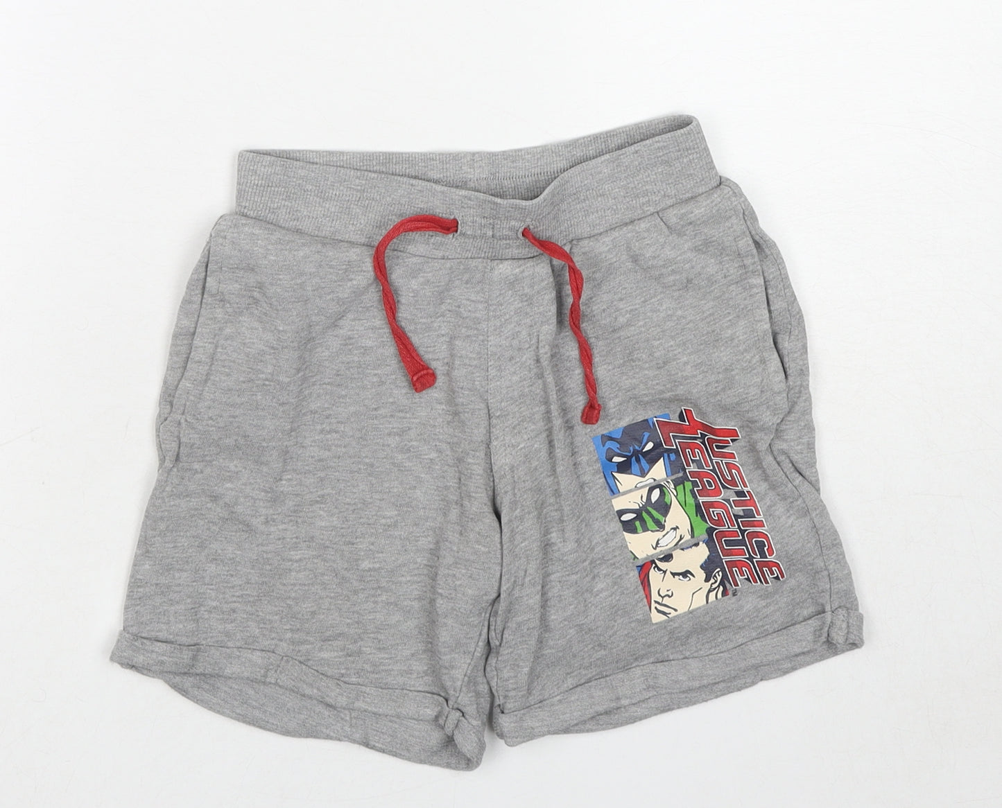 Justice League Boys Grey Cotton Sweat Shorts Size 7-8 Years Regular Drawstring