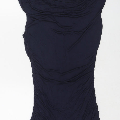 H&M Womens Blue Viscose Basic T-Shirt Size M Boat Neck - Ruched