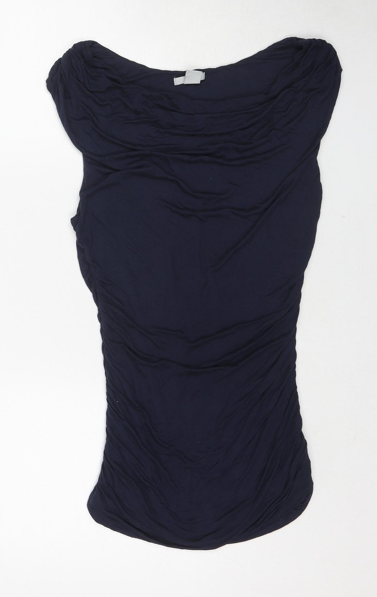 H&M Womens Blue Viscose Basic T-Shirt Size M Boat Neck - Ruched