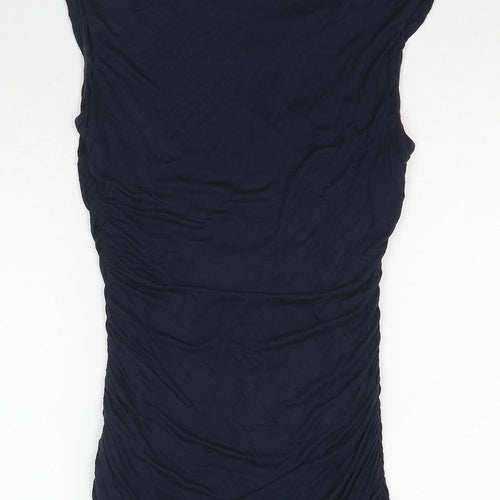 H&M Womens Blue Viscose Basic T-Shirt Size M Boat Neck - Ruched