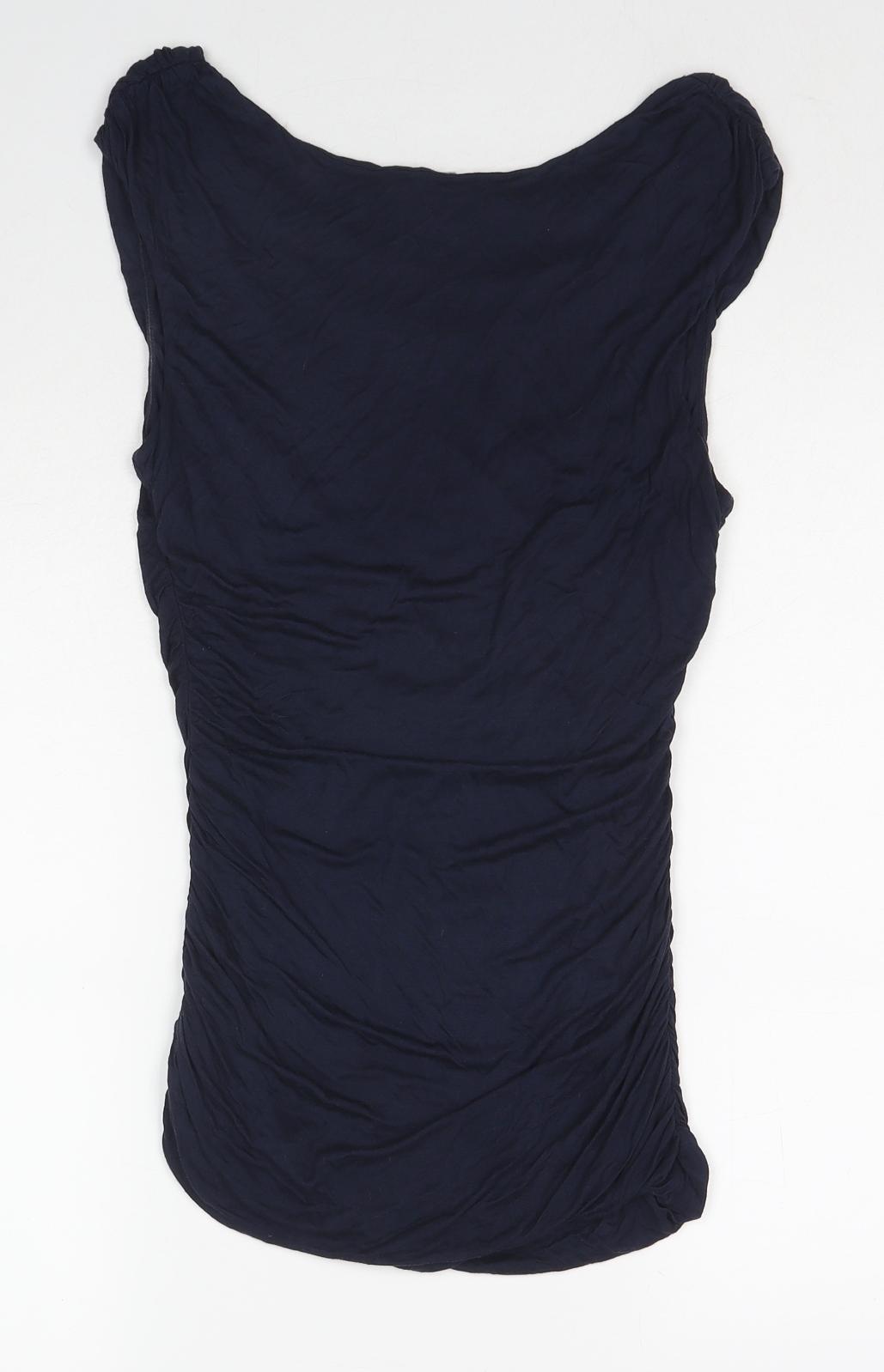 H&M Womens Blue Viscose Basic T-Shirt Size M Boat Neck - Ruched