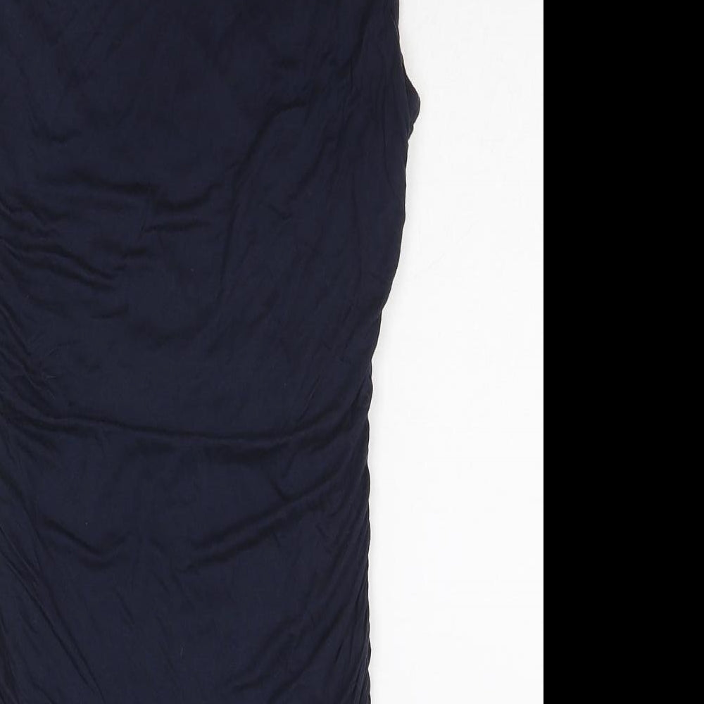 H&M Womens Blue Viscose Basic T-Shirt Size M Boat Neck - Ruched