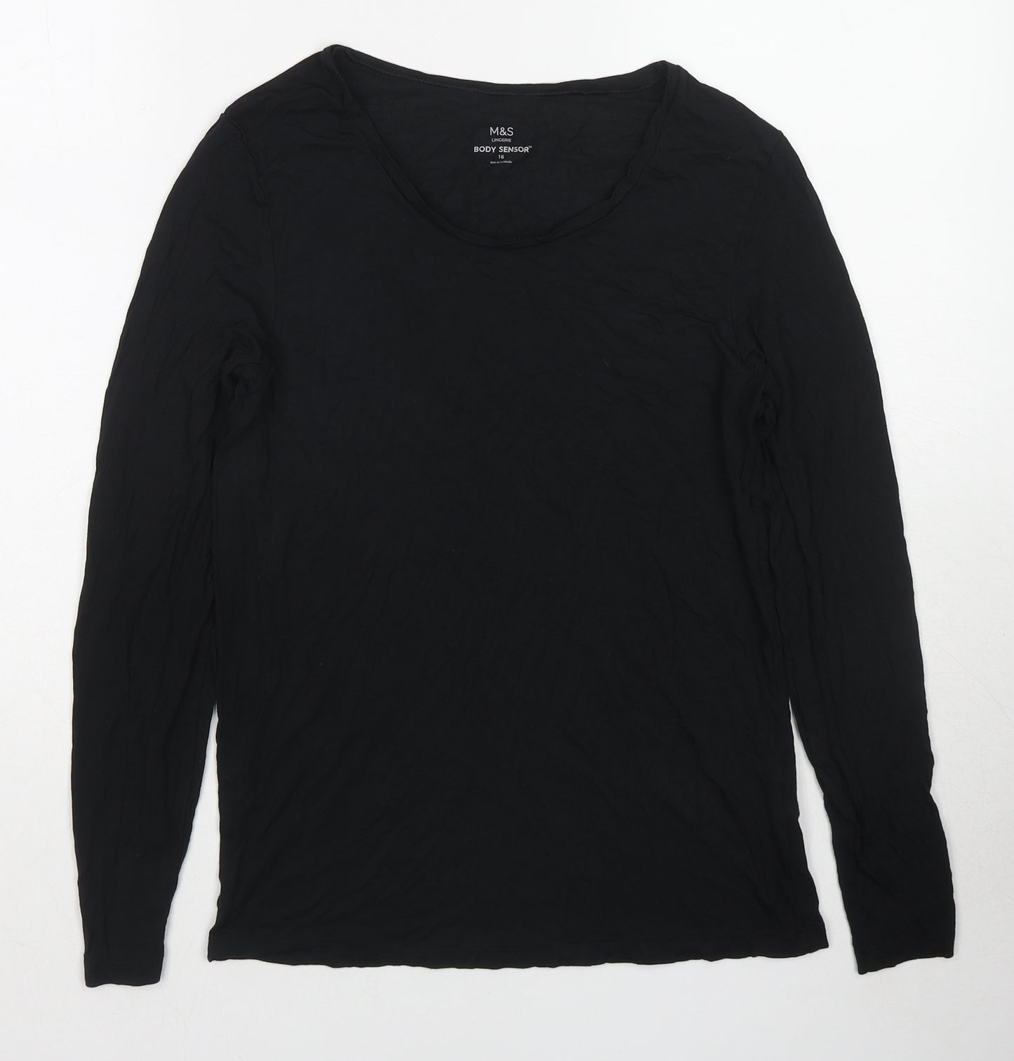 Marks and Spencer Womens Black Polyester Basic T-Shirt Size 16 Boat Neck