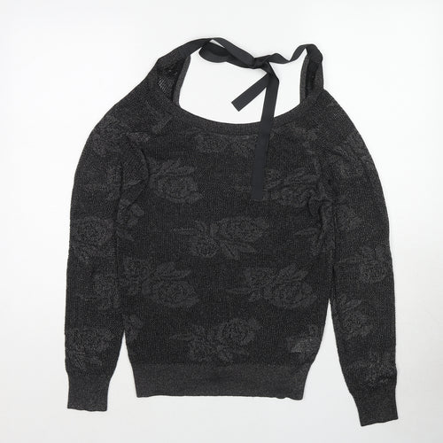 NEXT Womens Black Boat Neck Floral Viscose Pullover Jumper Size 8