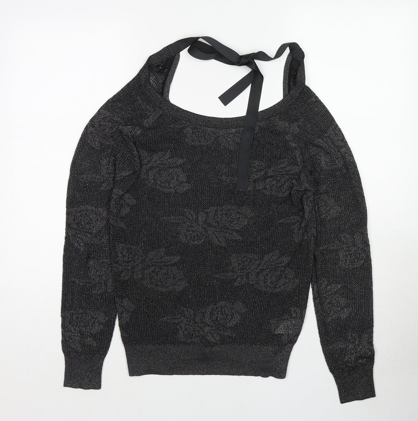 NEXT Womens Black Boat Neck Floral Viscose Pullover Jumper Size 8