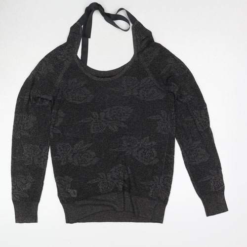 NEXT Womens Black Boat Neck Floral Viscose Pullover Jumper Size 8