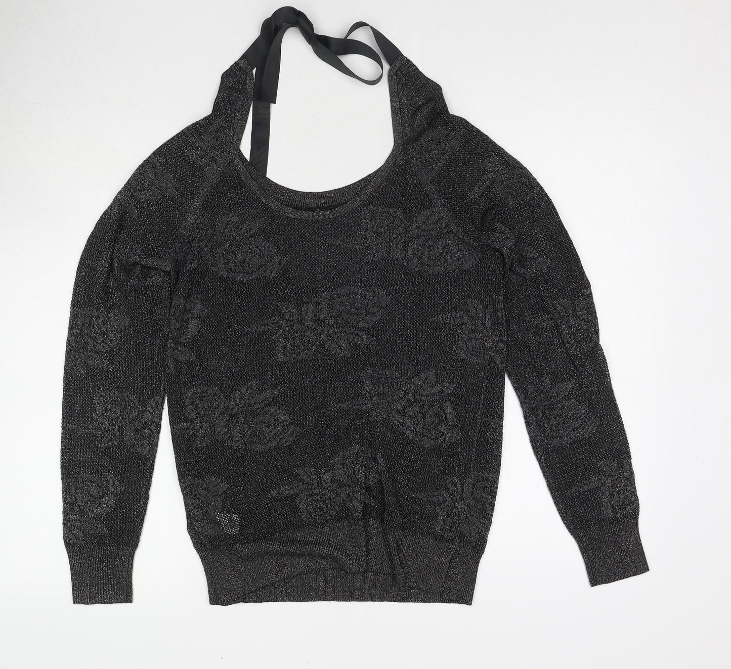 NEXT Womens Black Boat Neck Floral Viscose Pullover Jumper Size 8
