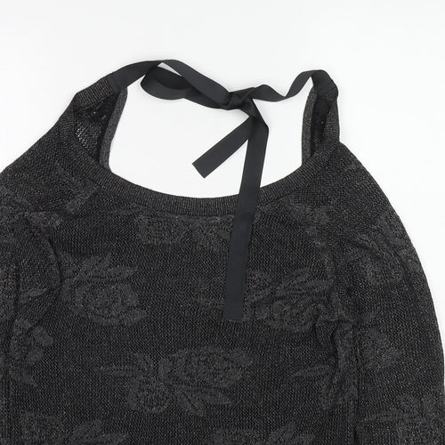 NEXT Womens Black Boat Neck Floral Viscose Pullover Jumper Size 8