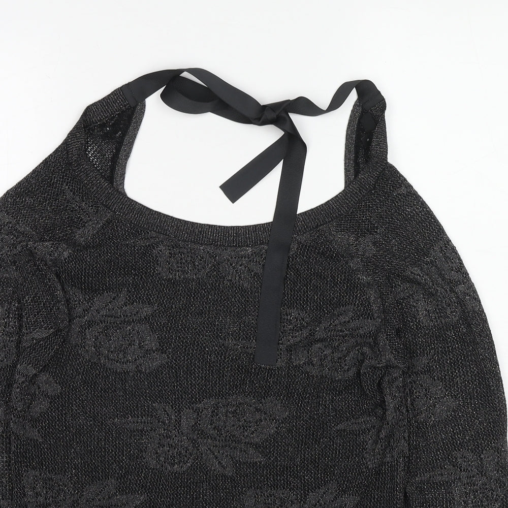 NEXT Womens Black Boat Neck Floral Viscose Pullover Jumper Size 8