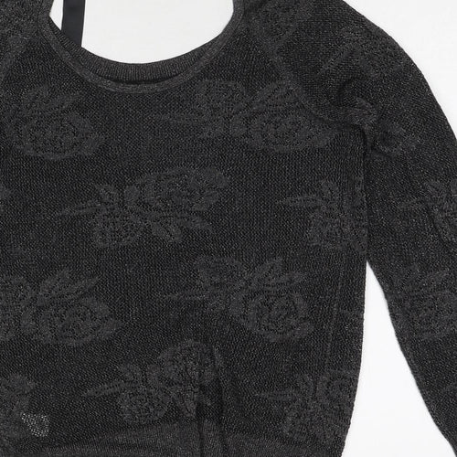 NEXT Womens Black Boat Neck Floral Viscose Pullover Jumper Size 8
