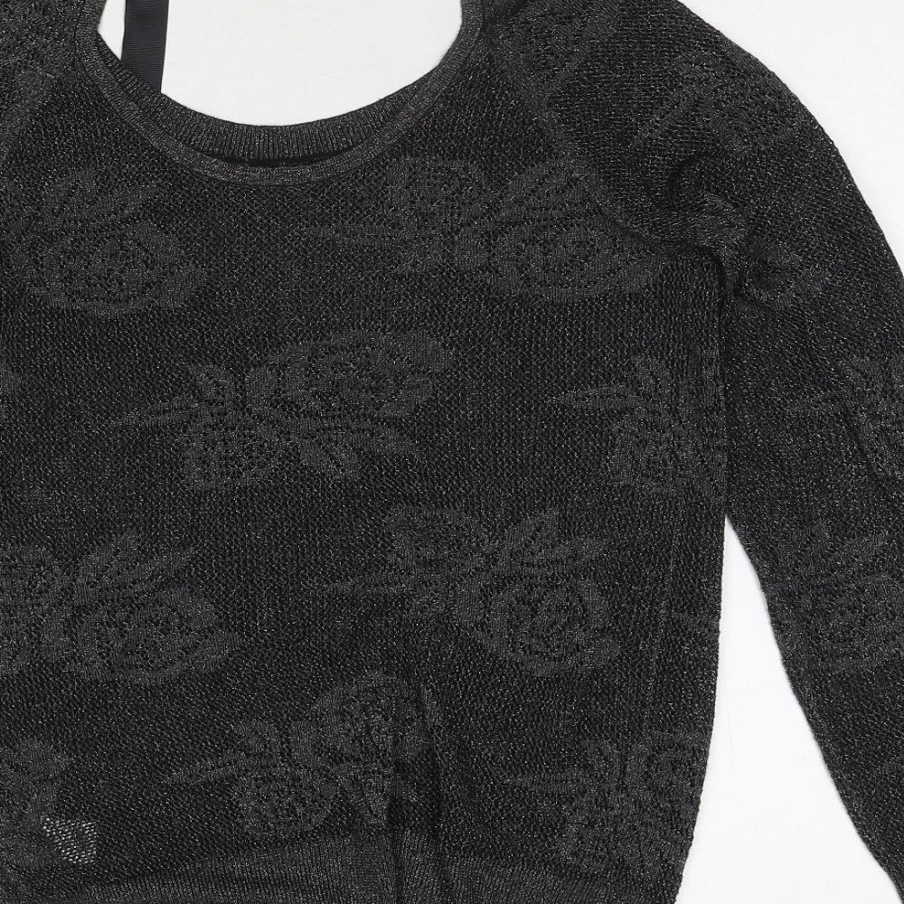 NEXT Womens Black Boat Neck Floral Viscose Pullover Jumper Size 8