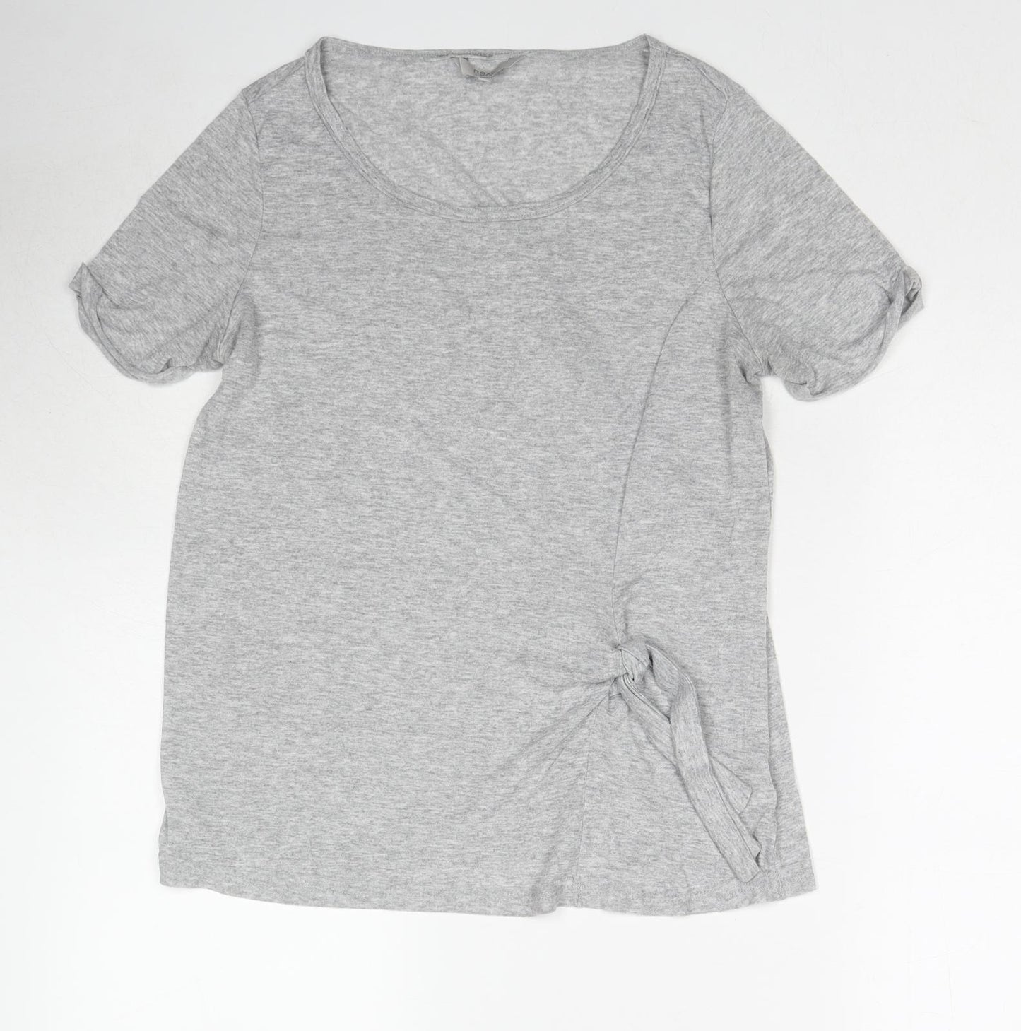 NEXT Womens Grey Viscose Basic T-Shirt Size 12 Boat Neck - Knot Front Detail