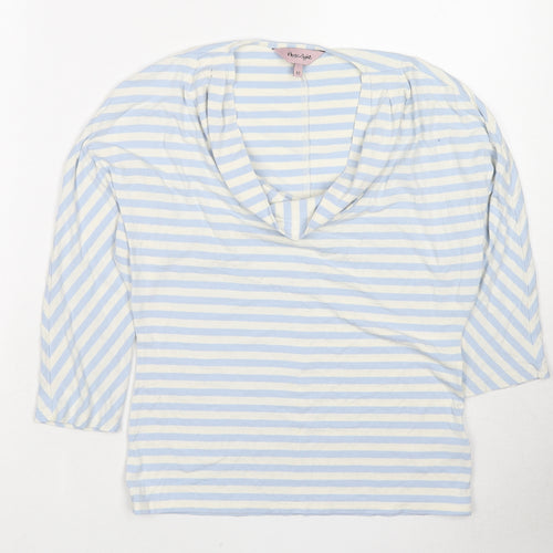 Phase Eight Womens Blue Striped Viscose Basic T-Shirt Size 12 Cowl Neck