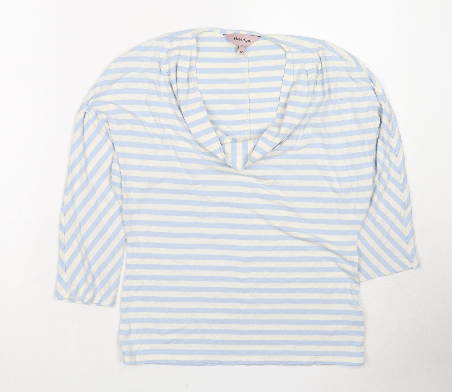 Phase Eight Womens Blue Striped Viscose Basic T-Shirt Size 12 Cowl Neck