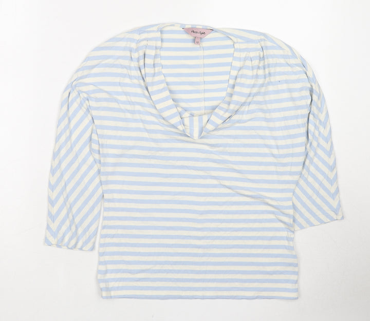 Phase Eight Womens Blue Striped Viscose Basic T-Shirt Size 12 Cowl Neck