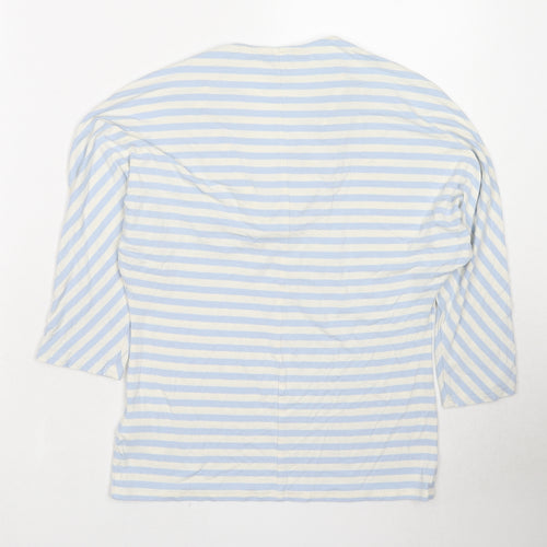 Phase Eight Womens Blue Striped Viscose Basic T-Shirt Size 12 Cowl Neck