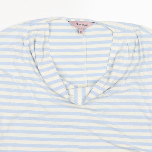 Phase Eight Womens Blue Striped Viscose Basic T-Shirt Size 12 Cowl Neck