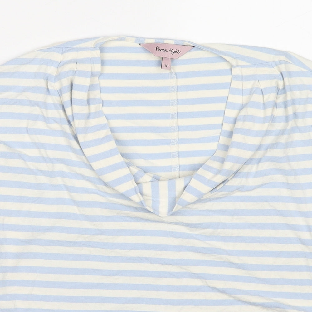 Phase Eight Womens Blue Striped Viscose Basic T-Shirt Size 12 Cowl Neck