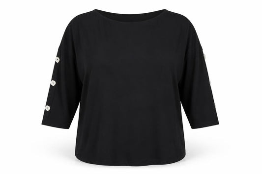 Front view of Selected women’s black viscose basic t-shirt, size UK 12, boat neck