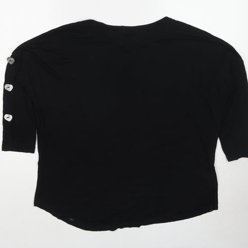 Selected Womens Black Viscose Basic T-Shirt Size 12 Boat Neck