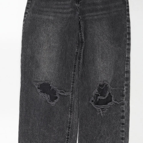 New Look Girls Grey Cotton Wide-Leg Jeans Size 13 Years Regular Zip - Distressed