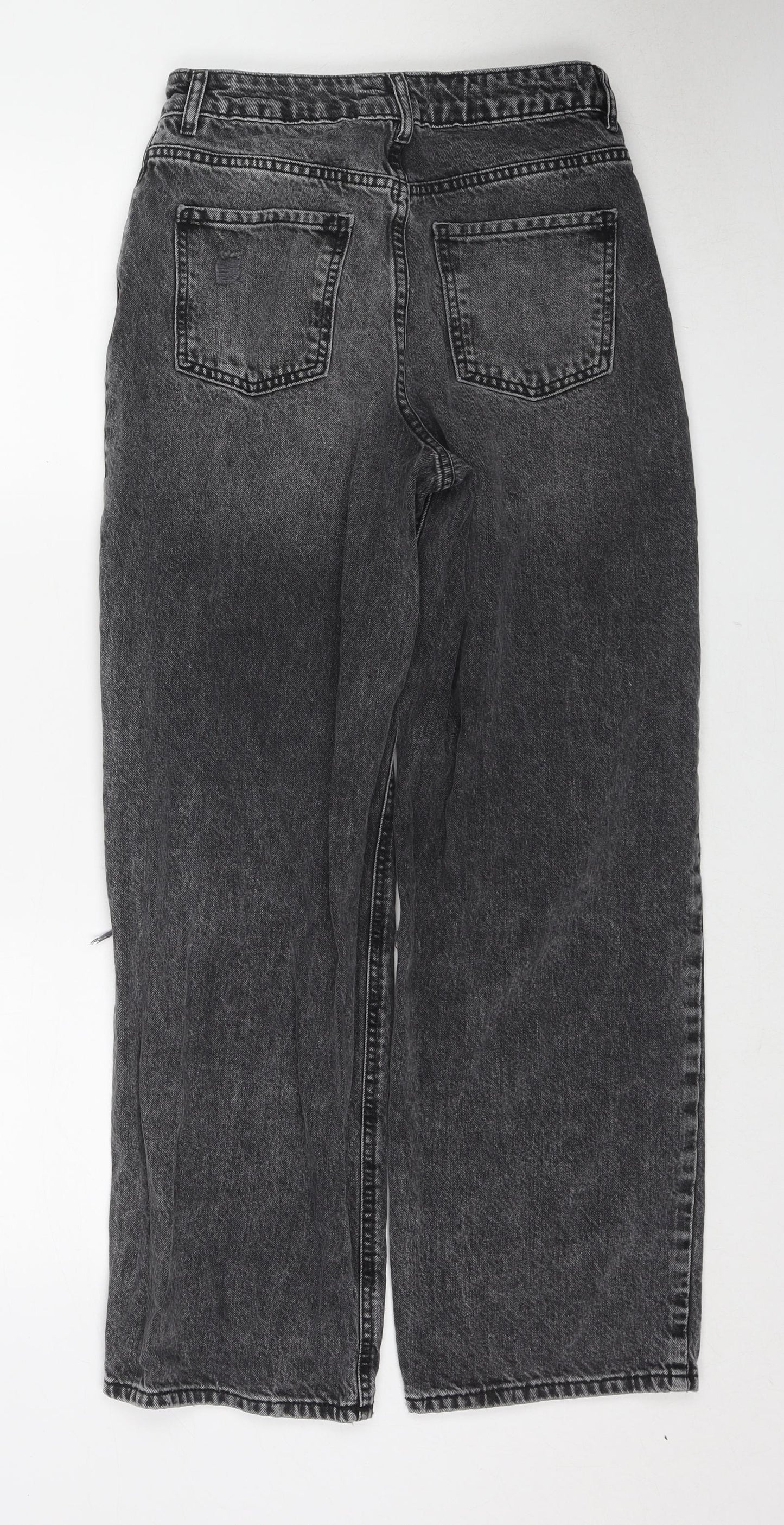 New Look Girls Grey Cotton Wide-Leg Jeans Size 13 Years Regular Zip - Distressed