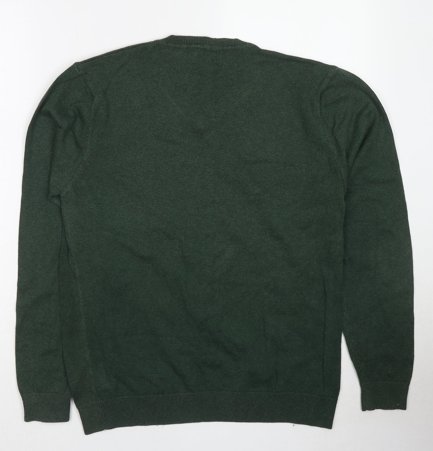 Firetrap Mens Green V-Neck Cotton Pullover Jumper Size M Long Sleeve