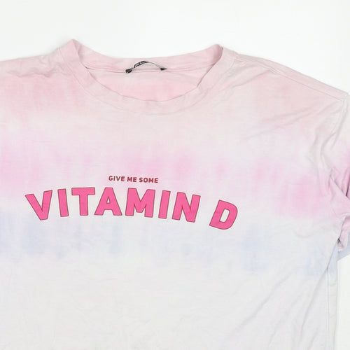 Selected Womens Multicoloured Viscose Basic T-Shirt Size M Crew Neck - Tie-Dye