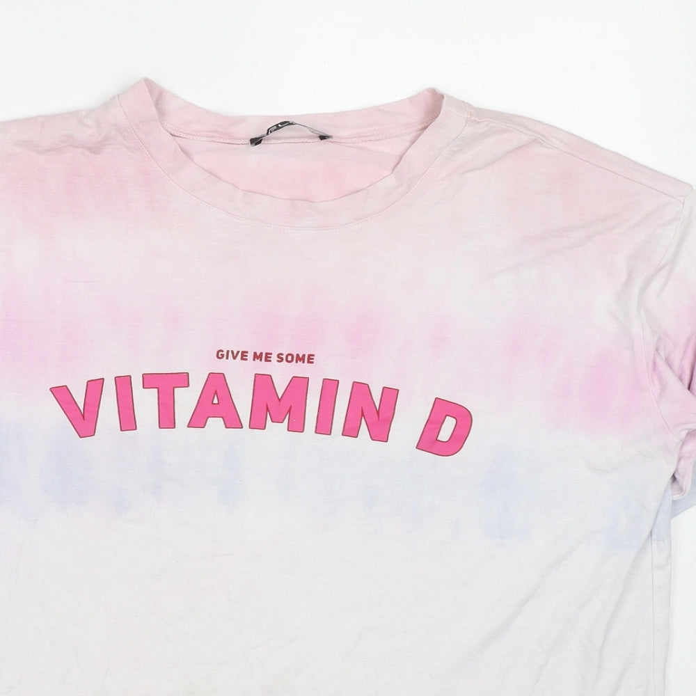Selected Womens Multicoloured Viscose Basic T-Shirt Size M Crew Neck - Tie-Dye