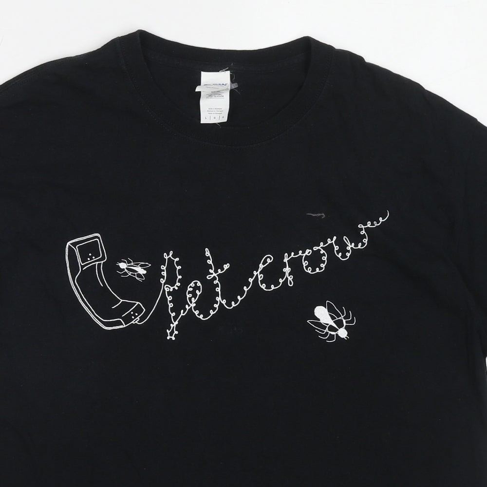 Gildan Womens Black Cotton Basic T-Shirt Size M Crew Neck