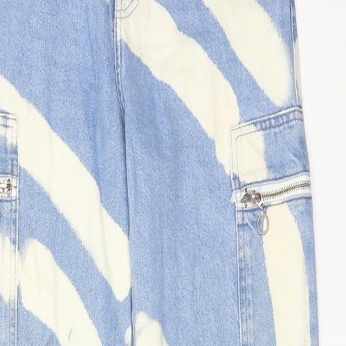 Boohoo Womens Blue Geometric Cotton Straight Jeans Size 10 Regular Zip