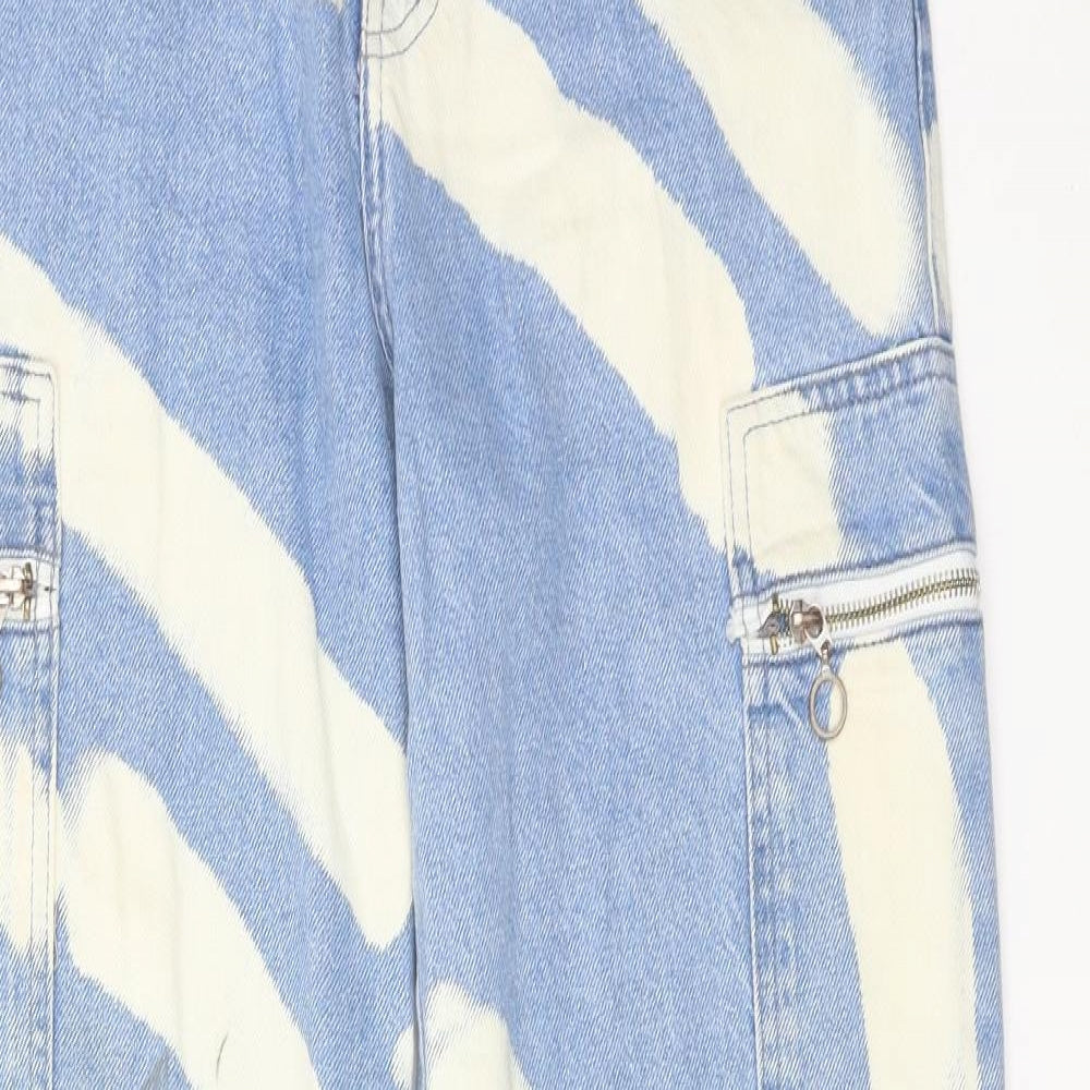 Boohoo Womens Blue Geometric Cotton Straight Jeans Size 10 Regular Zip
