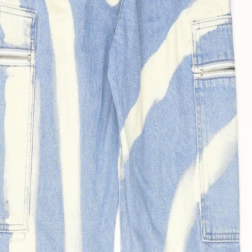 Boohoo Womens Blue Geometric Cotton Straight Jeans Size 10 Regular Zip
