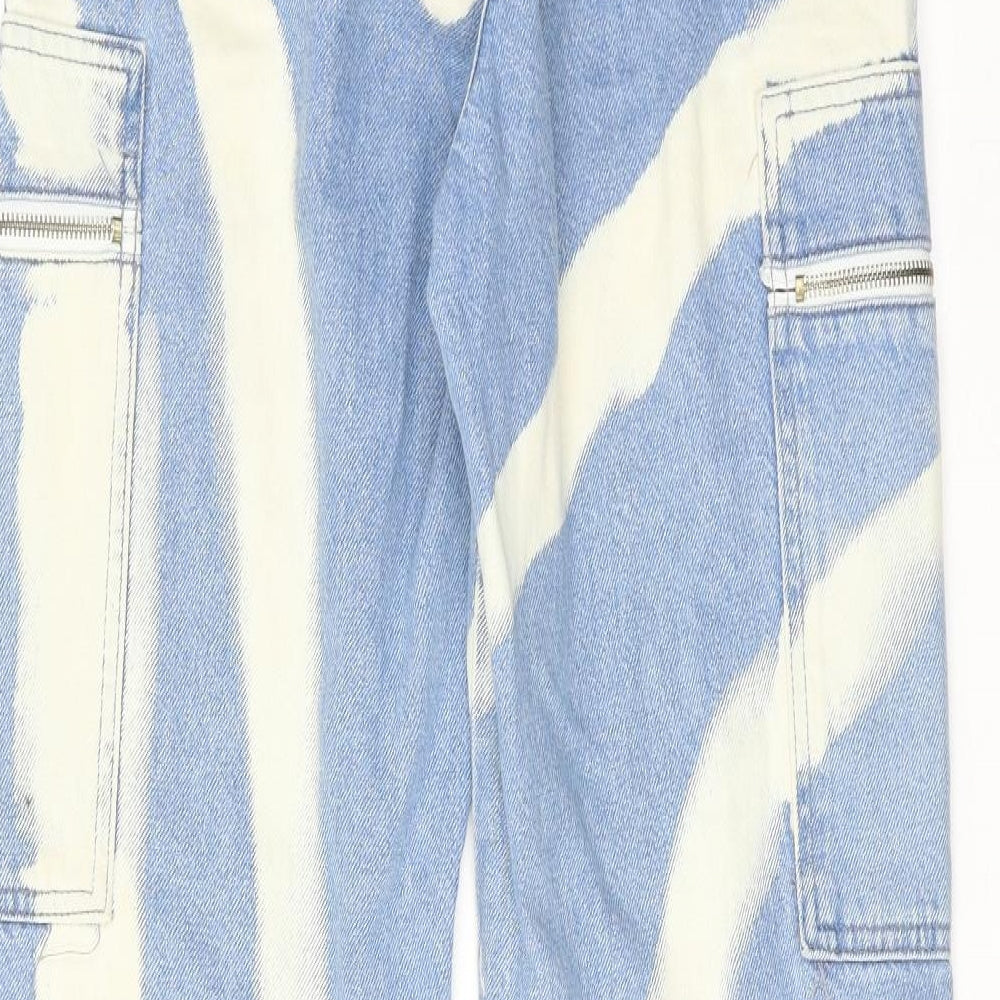 Boohoo Womens Blue Geometric Cotton Straight Jeans Size 10 Regular Zip