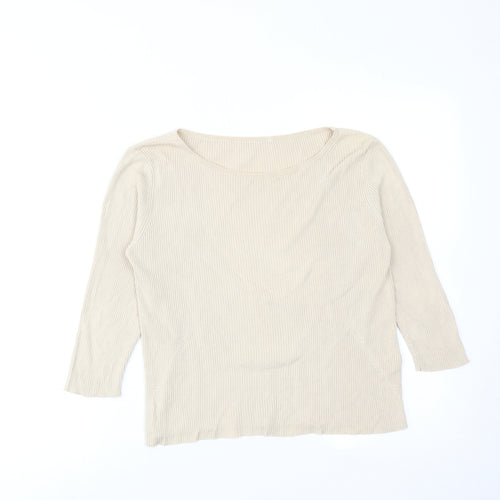 Marks and Spencer Womens Beige Round Neck Silk Pullover Jumper Size 14